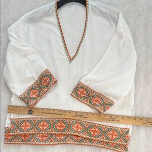 Zara Cream and Orange Embroidered Blouse